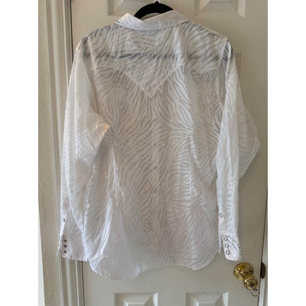 Ariat Western Snap Shirt XL Sheer Zebra Rhinestone Cowgirl Top - Picture 6 of 9